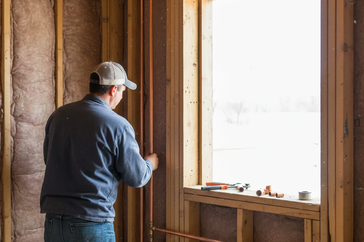 Licensed plumber running new copper supply lines in a Harmony home